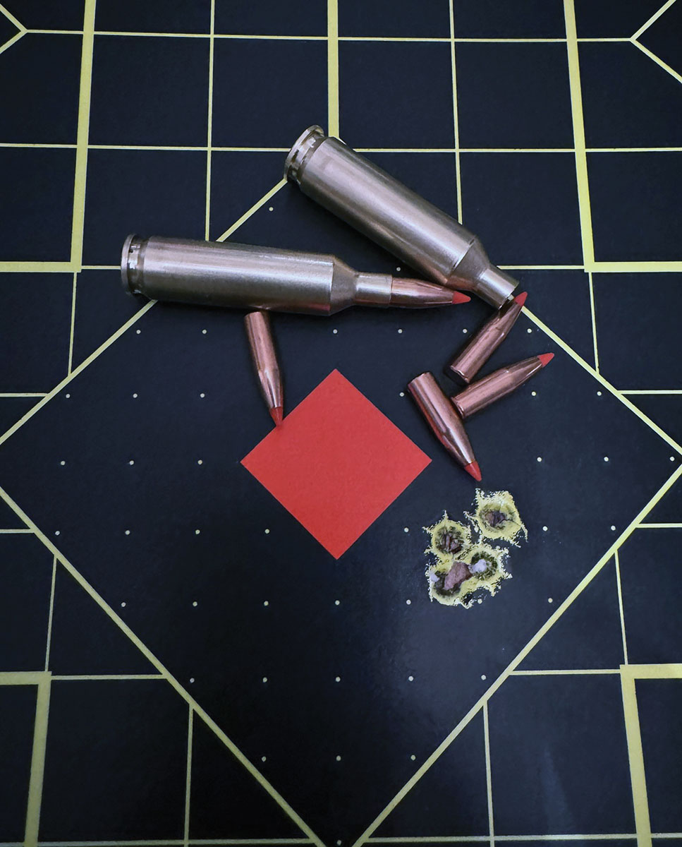 Group results for the Hornady 60-grain V-MAX with IMR-4831 powder. The group was .49 inch at 100 yards.